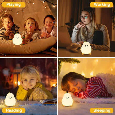 DiQiRenQin 2 30/60 LED Cute Pear Night Light, Rechargeable Silicone Fruit Night Lamp, Kawaii Bedside Lamp, Modes (Warm