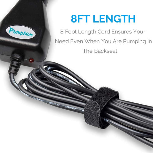 PumpMom 12 Volt Car Adapter for Motif Luna Breast Pumps - Replacement Vehicle Charger with 8 Ft Long Cord