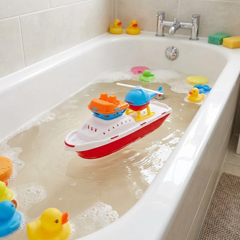 Toyland 17" 2+) Floating Tugboat Bathtub & Pool Toy for Toddlers Water Boat with Removable Helicopter, Durable