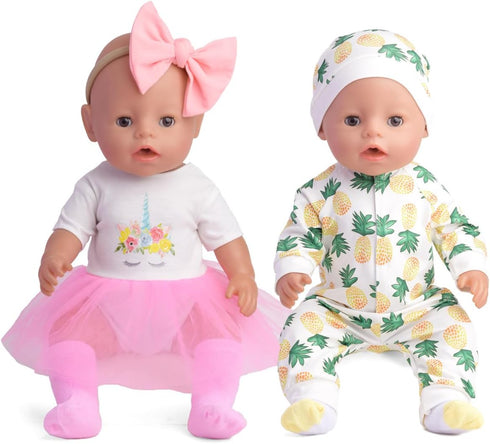 Baby Doll Accessories, 5 Set of Doll Clothes, Dress, Bodysuits for 15 to 18 Inch Dolls, 12 PCs Total Doll Clothes