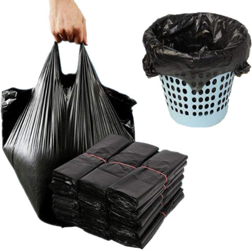 (100pcs) Disposable Garbage Bag Black Disposable Diaper Bags with convenient handle ties, Bin Bags,Durable Trash Bag