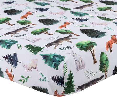 Jola's House 4 Pack Set Woodland Forest Animals Wood Neutral Unisex Fitted Baby Crib Sheets for Baby Boys or Girls