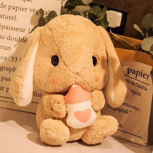 HOUPU Bottle,8.6in/22cm) Soft Toy - Sitting Lop Eared Rabbit, Easter White Rabbit Stuffed Bunny Animal with Carrot Soft