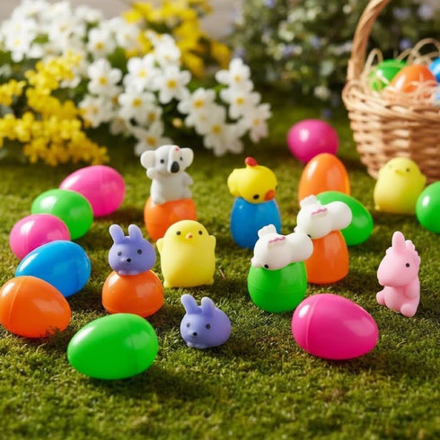 Kiddokids 50 Easter Eggs Prefilled Mochi Squishy, Stress Relief Squishies Toys for Easter Theme Party Favor, Easter