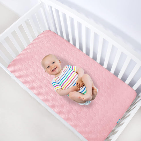 2 Pack, 52" 28" Biloban Crib Mattress Protector Waterproof, Quilted, Absorbent, Noiseless, x Pink