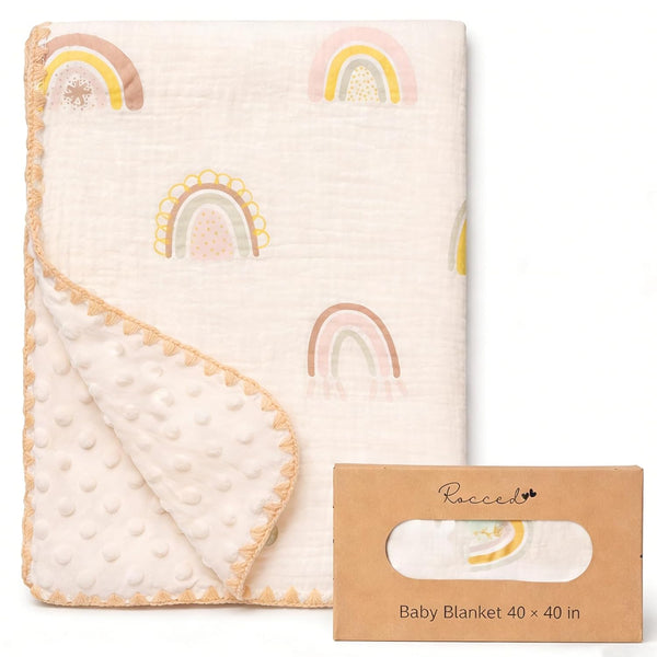 Baby Blanket with Dotted Double Layers Muslin Soft Swaddle Blanket Cotton Neutral