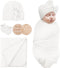 AQOKKA Newborn Receiving Blanket with Bow Hat Mittens Wooden Card Set Newborns