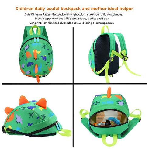 DB Dinosaur Mini Backpack with Leash for Toddlers, Children Kids Baby Harness Bookbag (Green)