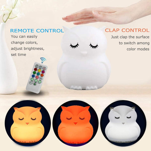 Owl Night Light Baby Bedside Lamp - Silicone Nursery Lamp for Breastfeeding, Adjustable Brightness & Color, Holiday