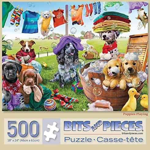 Bits and Pieces - ‘Puppies Playing’ 500 Piece Jigsaw Puzzle for Adults by Artist Adrian Chesterman - 18” x 24”