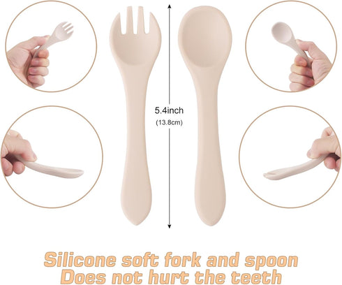 Baby Suction Plate, Silicone Toddler Weaning Plate with Strong Suction, Divided Dish with Fork and Spoon