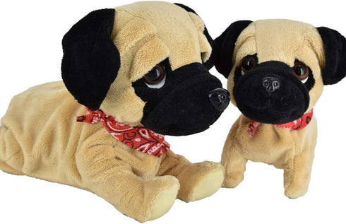 Set WEofferwhatYOUwant Pug Daddy & Pug Puppy Electronic Interactive Plush Dog Toys with Tricks, Barking, Walking Touch