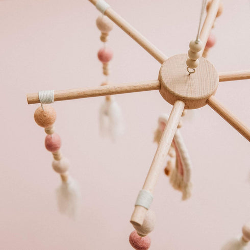 Baby Crib Mobile,Crib Mobile Wooden Mobile with Colorful Cotton Ball Wool Felt Ball Boho Baby Mobile Bassinet Mobile