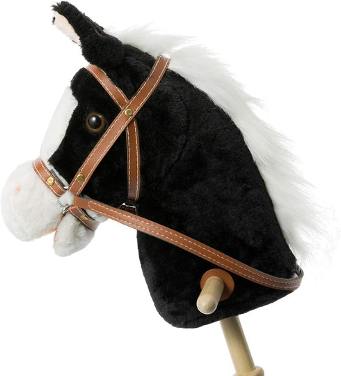 HollyHOME Stick Horse Plush Handcrafted Hobby Horse with Wood Wheels and Real Pony Sounds for Kids, Black 36 Inches