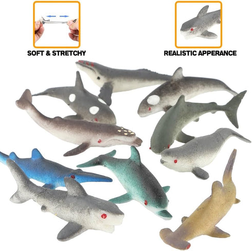 20 Set, PCS Mini Rubber Shark Toy Figure, Super Stretches Bath Toy Material TPR, Ocean Sea Animal Floating Bathtub Toy