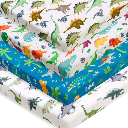FIGEPO 4 Pack Pack Pack Baby Boy N Play Mini Crib Sheets Soft Fitted Baby Boy Mattress Covers Construction Truck
