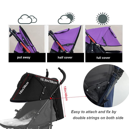 Universal Stroller Sun Shade Cover, Canopy Awning for Pushchair, Baby Buggy with Pockets & Mesh Window