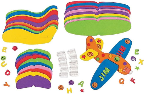 12 Pack 229 3+ Fun Express Foam Airplanes for Kids - DIY Glider Plane Craft Kit with Stickers | Airplane Party Favors