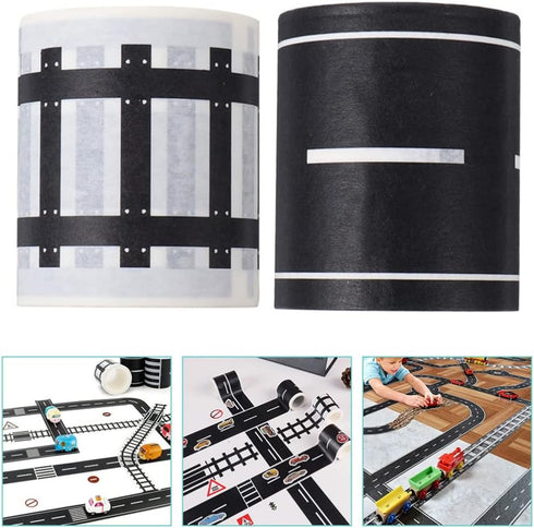 Toyvian Road Race Track Sticker Roll - Removable Tape for Toy Cars and Trains, Stick to Floors and Walls