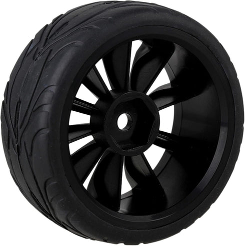 Mxfans 4 Pieces RC1:10 Rubber Tyres with Plastic Rims - Black Kit for On Road Car