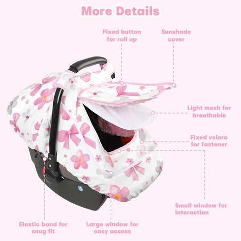 Hooyax Baby Car Seat Cover with Dual Zipper, Extra Large Mesh Window Carseat Canopy, All-Season Weather Protection