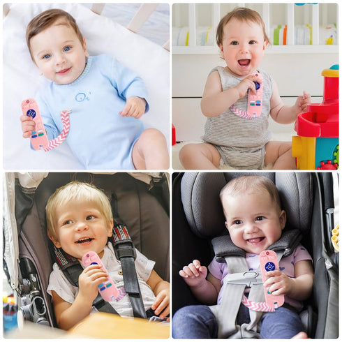 Aolso 3 Silicone Baby Teething Toys, Remote Control Shape Teethers Toys with Teething Tubes and Pacifier Clip, Baby