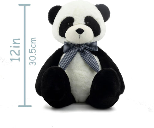 12" Black Panda Bear Stuffed Animal, Soft Plush Toy for Boys and Girls, Cuddly Gift for Newborns and Kids