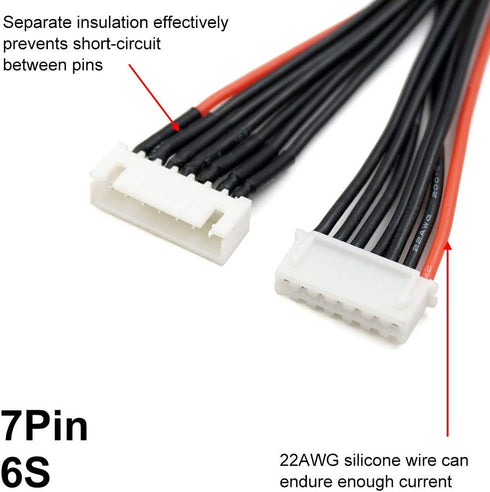 7 Pin JST-XH 6S Balance Plug Extension Lead Wire, 200mm 5 PCS for LiPo Battery Balance Charging