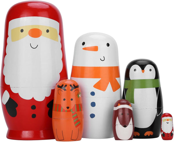 Yoption 6Pcs Christmas Russian Nesting Dolls, Handmade Wooden Santa Claus Dolls Gift for Kids