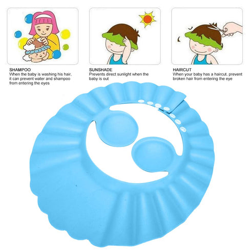 Srliya Baby Shower Shampoo Bath Cover Soft Adjustable Visor Hat for Toddlers Silicone Hair Sun Ear for Kids (Blue)