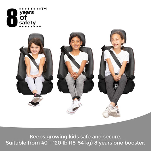 Diono Solana Lightweight Backless Booster Seat - Black, No Latch, Machine Washable