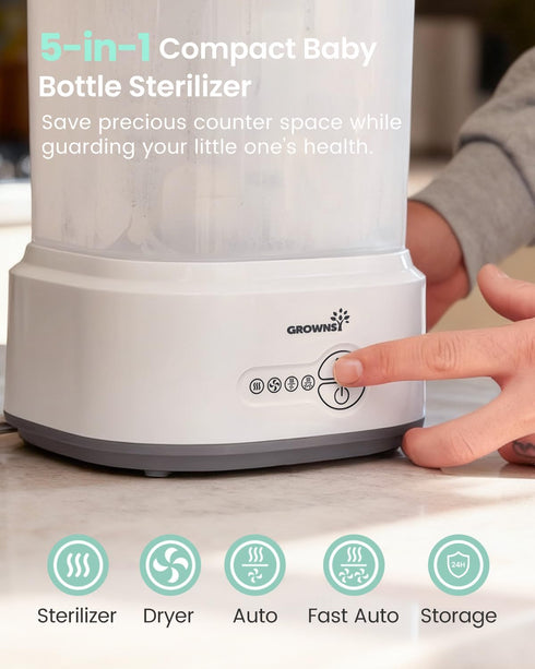 GROWNSY Bottle Sterilizer and Dryer, Compact Electric Steam Baby Bottle Sterilizer (Esterilizador de Biberones), Bottle