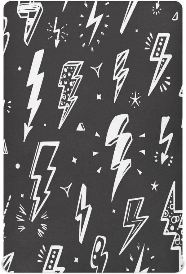 Fitted Crib Sheet for Boys Girls - Lightning Bolts Black Baby Crib Sheets Bassinet Sheets 27 x 39 in