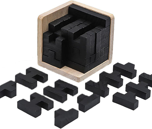 Wooden Brain Teaser Puzzle, Skills Builder Educational Toy for Kids and Adults (Black T and H Shape)