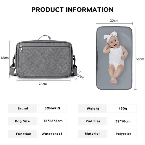 SONARIN Portable Pram Buggy Bag Organiser with Changing Pad,Multifunctional Waterproof Baby Changing Tote Bag Stroller