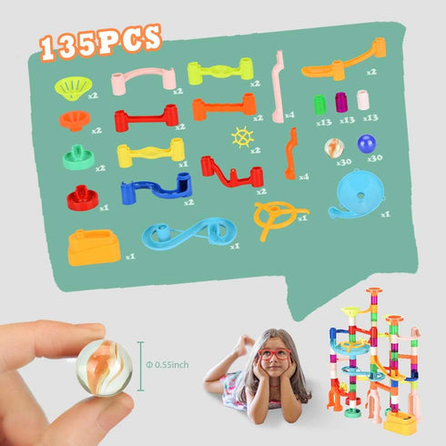 Marble Run 135 PCS Building Block Toys, Gravitrax Marble Maze for Kids, STEM Learning Gift for Ages 3-9