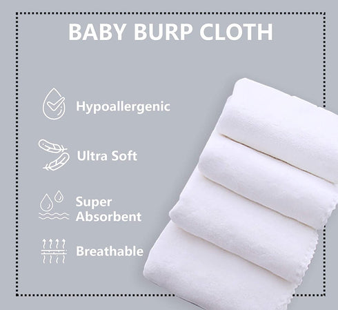 20 Pack 20" 10" Set(White) Large Burp Cloths for Baby - by Ultra Absorbent Burping Cloth, Hand Washcloths, Newborn