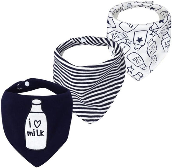 JZLPIN Baby Dribble Bib, Toddler Bandana Bib 3 Packs Super Absorbent Cotton Feeding