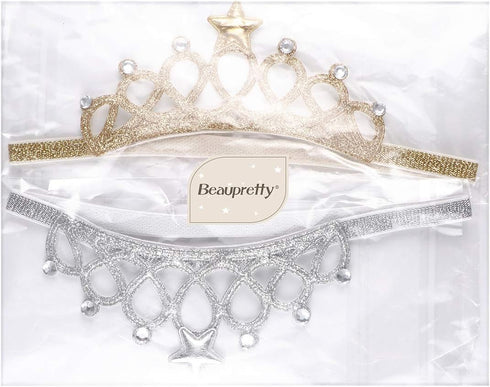 Beaupretty 2PCS Baby Girls Crystal Crown Tiara Hair Belt Headband, Soft Headwrap, Princess Hair Accessories
