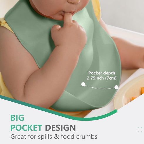Set 3 Cuddle Campus of Silicone Bibs for Babies & Toddlers,Soft Adjustable Bibs with Pocket Food Catcher for Baby