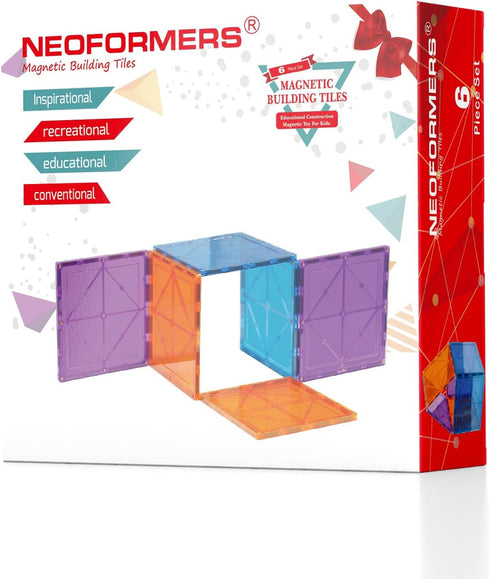 6 Piece Magnetic Tiles Set, Large Square Shape Magnet Building Block Construction Toy, STEM Learning Kit