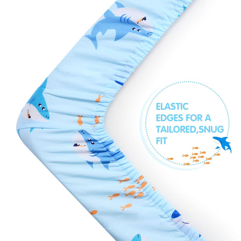 UOMNY Shark Fitted Crib Sheet for Baby Boys, Standard Crib and Toddler Mattresses, Ocean Crib Mattress Sheets 52 x 28