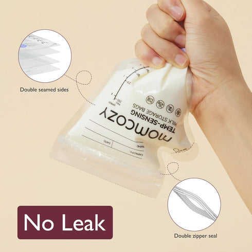 Momcozy 8Oz, 120 Count Easy Pour Breastmilk Storage Bag, Temp-Sensing Color Change, Milk Bag with Self Standing