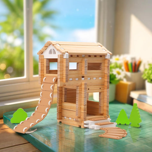 96 4-8 Jovi-mindlyNotchies PCS Wooden Blocks Wooden Toys with Storage Bag, Preschool Learning Toys Wood Blocks Building