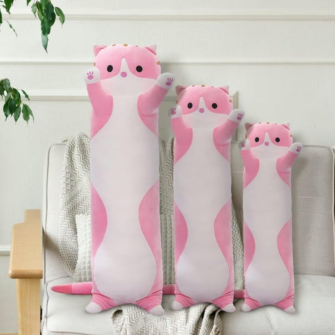 Long Cat Plush Pillow, Pink Cat Body Pillow, Soft Plushies Kawaii Stuffed Kitten Toy for Kids Girlfriend (43.3 Inch)