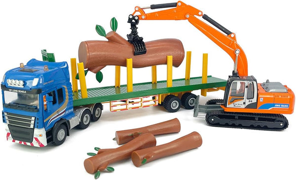 Timber Transport Truck Log Trailer with Loading Wood Grab Logging Flatbed Truck