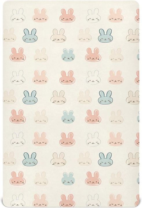 SUABO Rabbit Face Pattern Crib Sheets Stretchy Portable Sheets for Baby Toddler Breathable