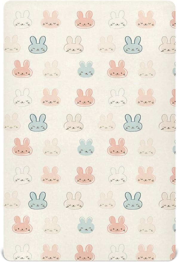 SUABO Rabbit Face Pattern Crib Sheets Stretchy Portable Sheets for Baby Toddler Breathable
