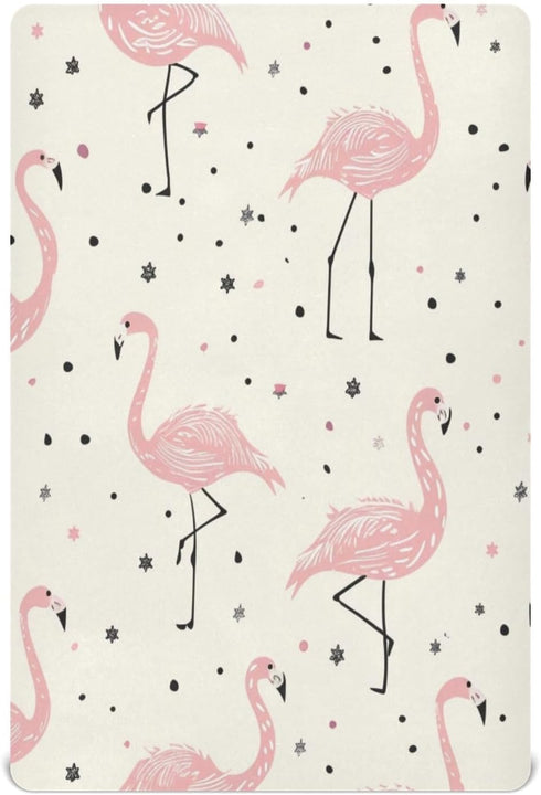 SUABO Summer Pink Flamingo Crib Sheets Stretchy Portable Sheets for Baby Toddler Breathable