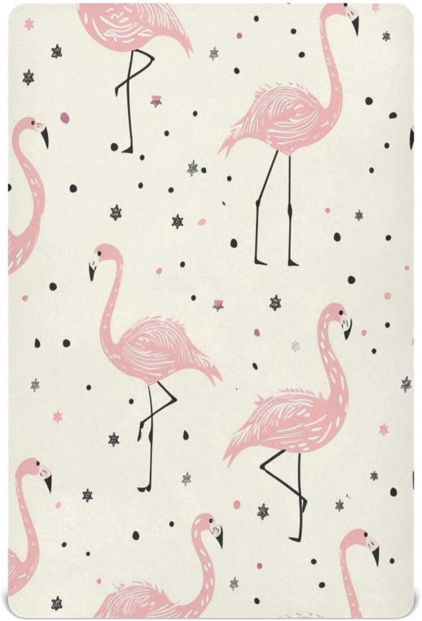 SUABO Summer Pink Flamingo Crib Sheets Stretchy Portable Sheets for Baby Toddler Breathable